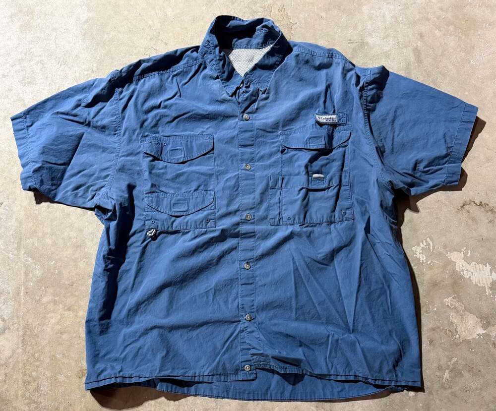 Columbia PFG Bonehead Short Sleeve Fishing Shirt Blue